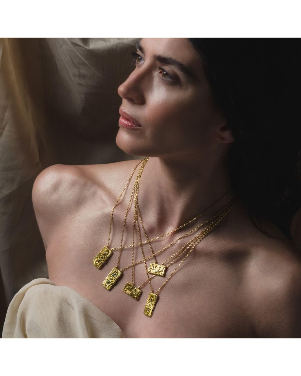 Myrto Katramadou Jewellery Metallic Infinity Necklace-Plated Three Stones, Emerald