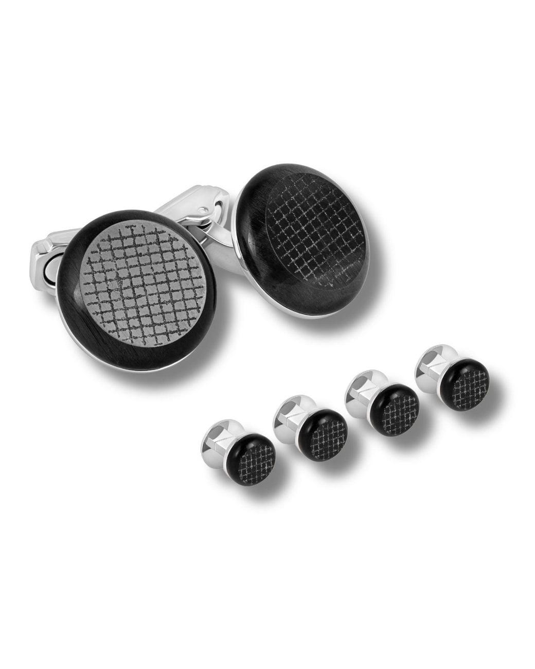 Tateossian Metallic Thompson Woven Round Cufflink Stud Set for men