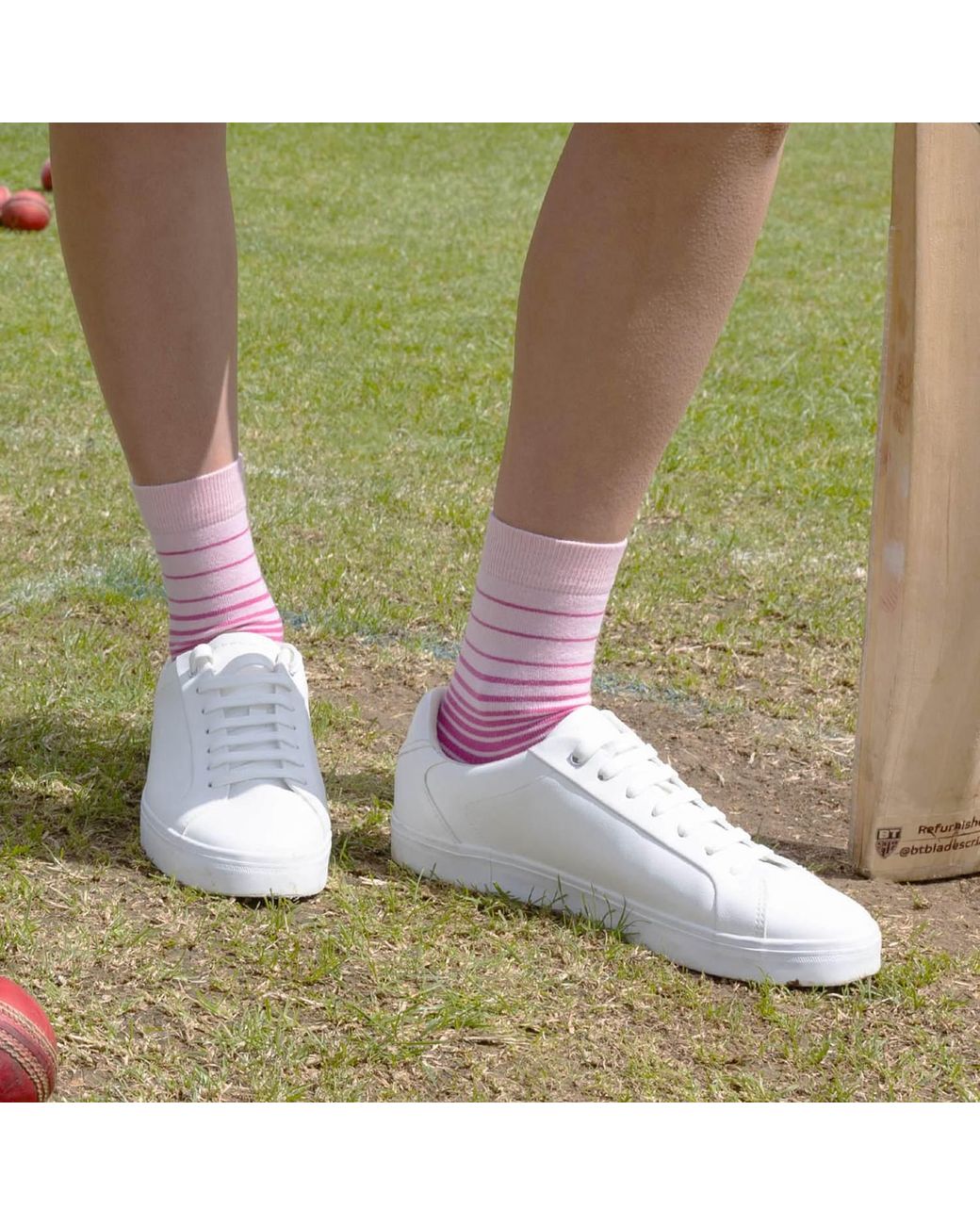 Peper Harow - Made in England Pink Retro Stripe Luxury Crew & Trainer Socks Bundle