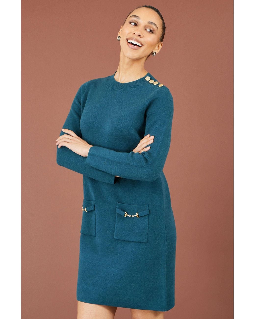 Yumi' Blue Knitted Tunic Dress With Hardware Details