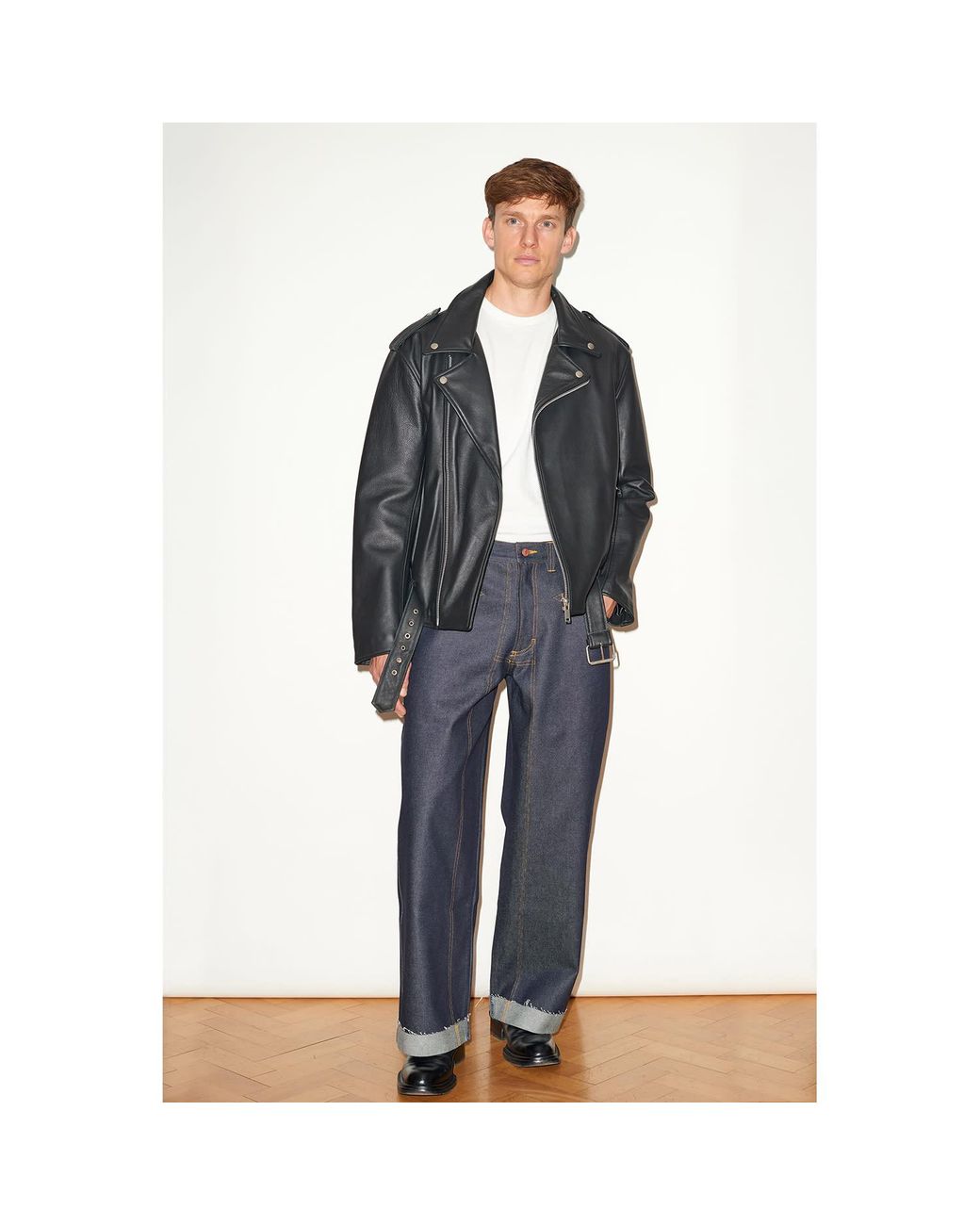 Hegarty London Black Leather Biker Jacket for men