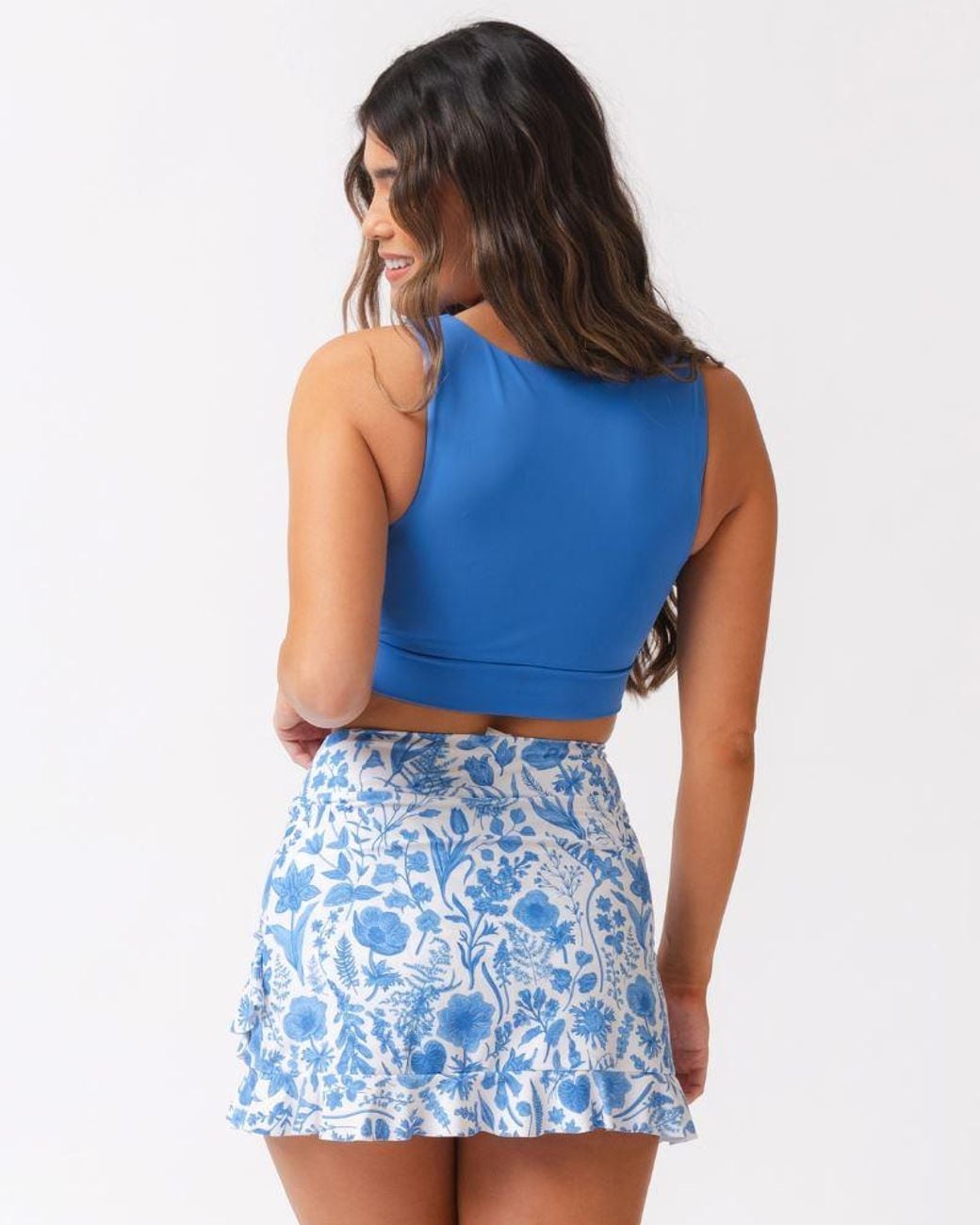 Lime Ricki Swimwear Blue Botany Floral Ruffle Skirt W/ Bottoms
