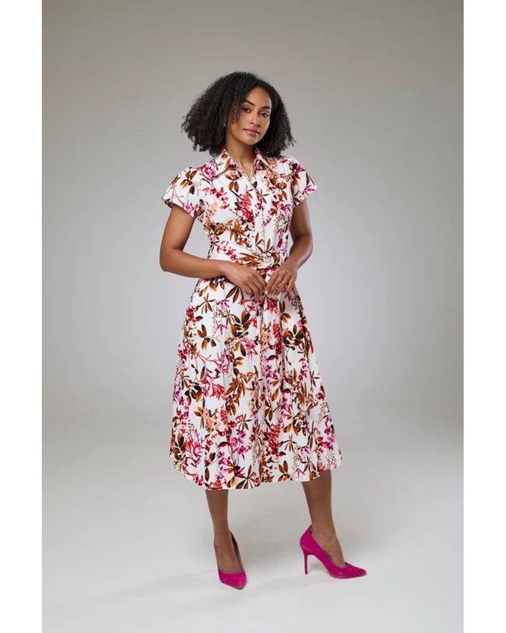 Lioness by Tf Red Blooming Flora Short Sleeve Shirt Dress