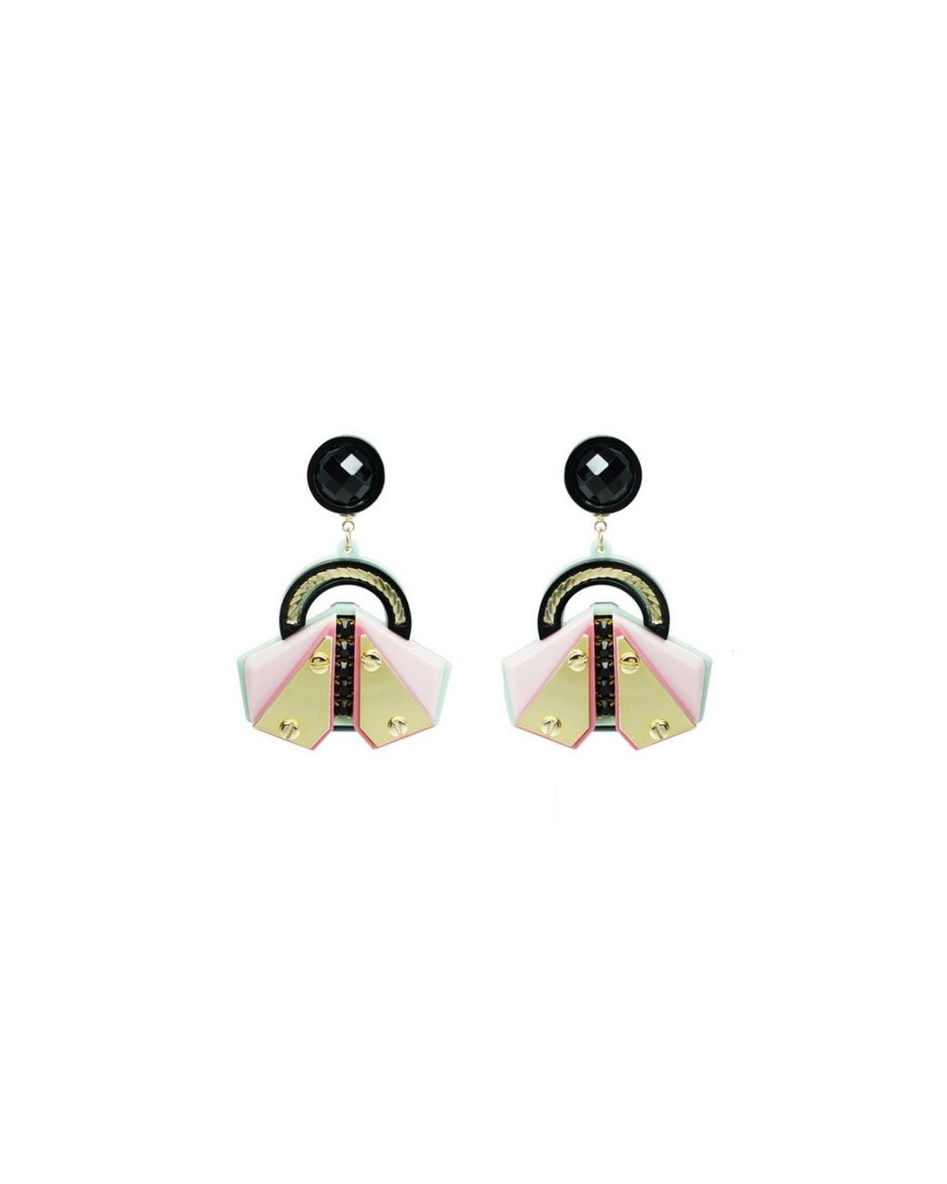 Gissa Bicalho Black Acrylic Handmade Earring Papaloti / Green