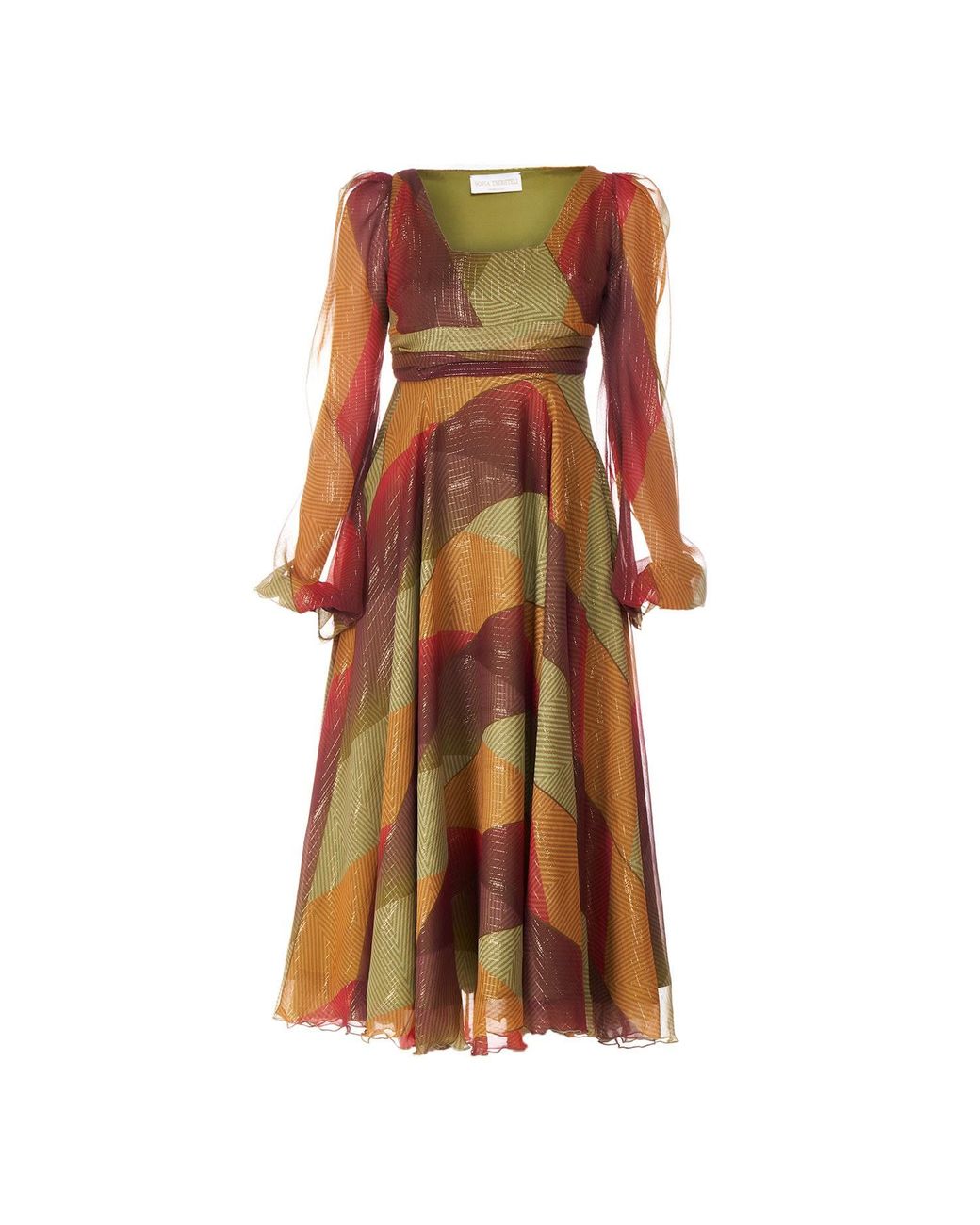 Sofia Tsereteli Brown Long Silk Dress In Multicoloured Patch