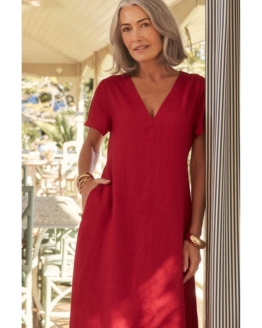 Adrift Clothing Red Tatum Linen Flutter Sleeve Dress
