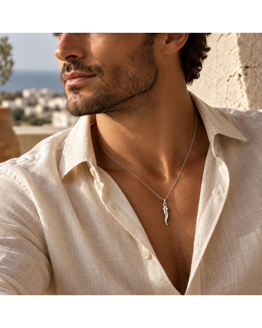 Unaloe Metallic Sterling Italian Horn Cornicello Necklace With Bowler Hat for men