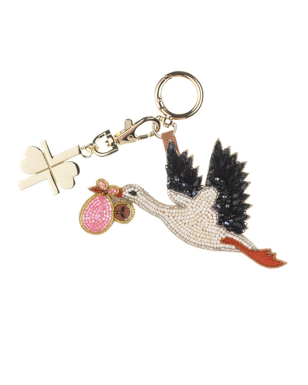 Laines London Multicolor Baby Girl Stork Hand-Beaded Bag Charm