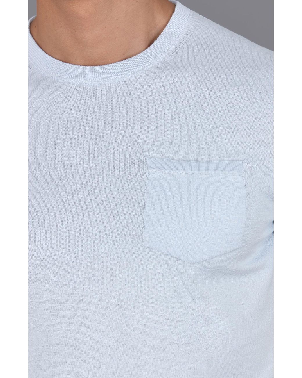 Paul James Knitwear Blue Ultra Fine Cotton Eduardo Knitted Pocket T-Shirt for men