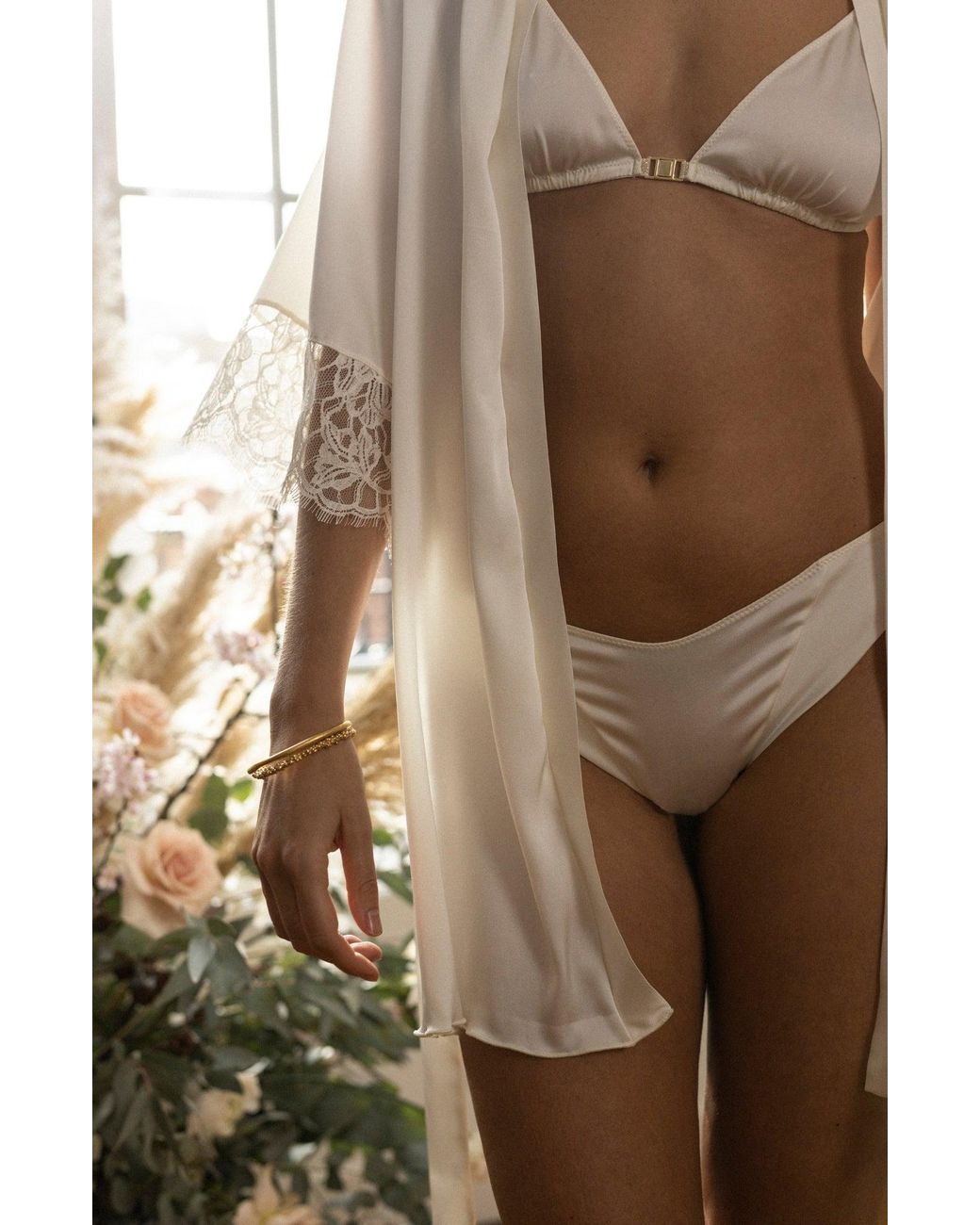SAETA Paris White Neutrals Satin Silk Brief