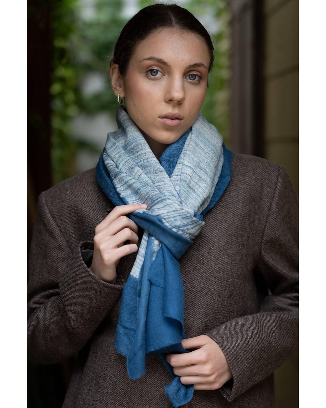 Stovaria Blue Hand Brush-Painted Cashmere Handwoven Scarf