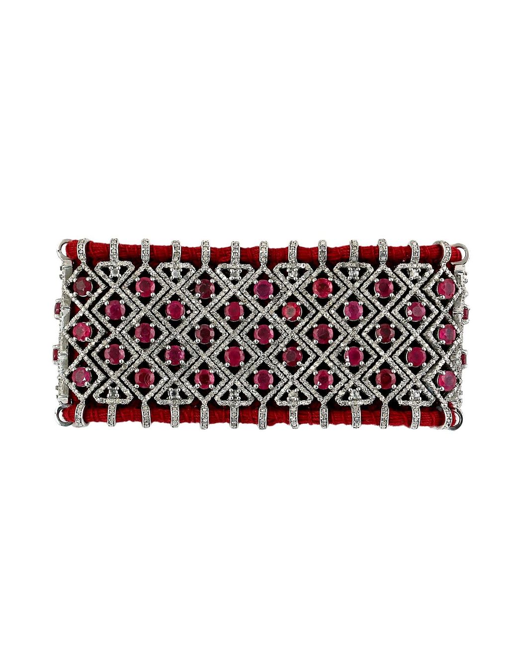Artisan Red 925 Sterling Ruby & Diamond Thread Bracelet