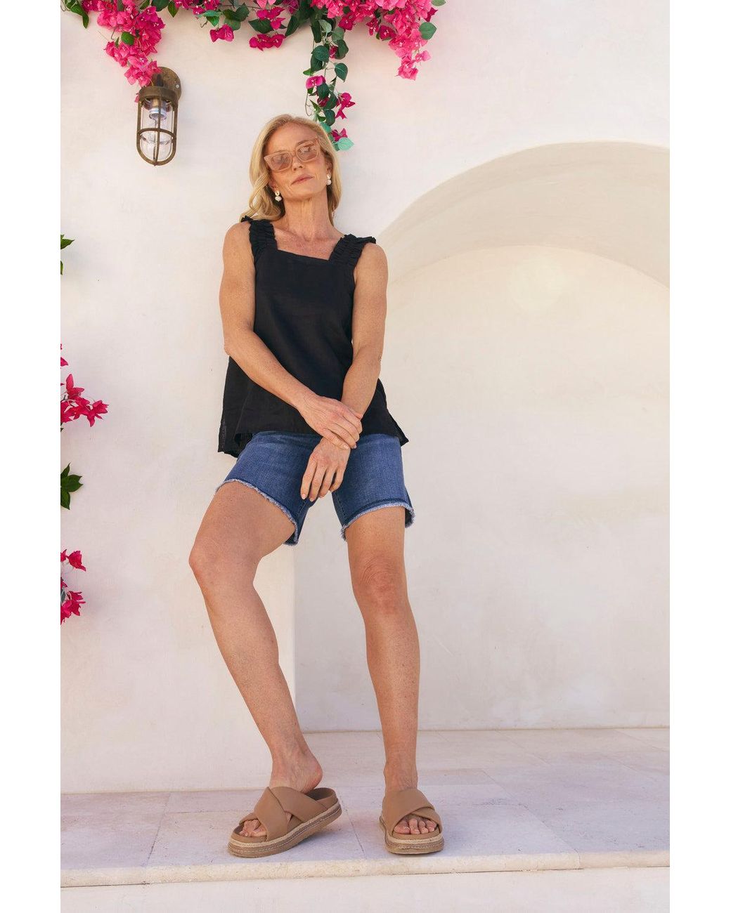 Adrift Clothing Black Claire Linen Summer Top
