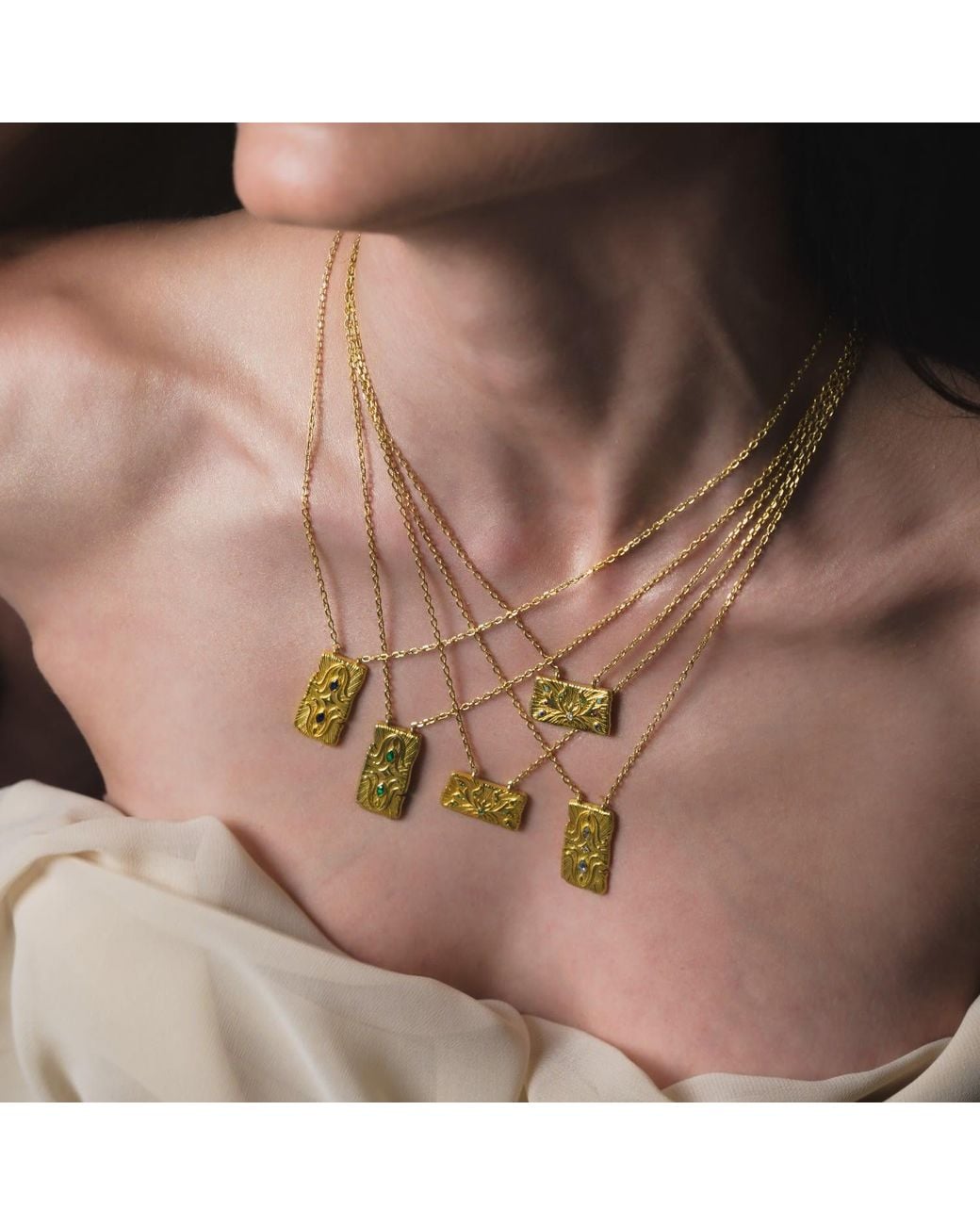 Myrto Katramadou Jewellery Metallic Infinity Necklace-Plated -Three Stones- Royal