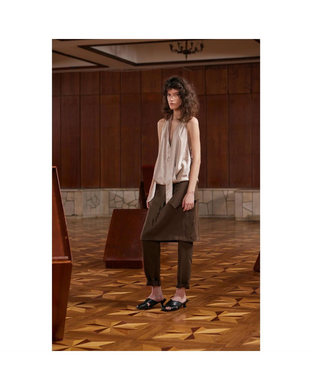 Julia Allert Brown Unique Hybrid Satin Skirt-Pants