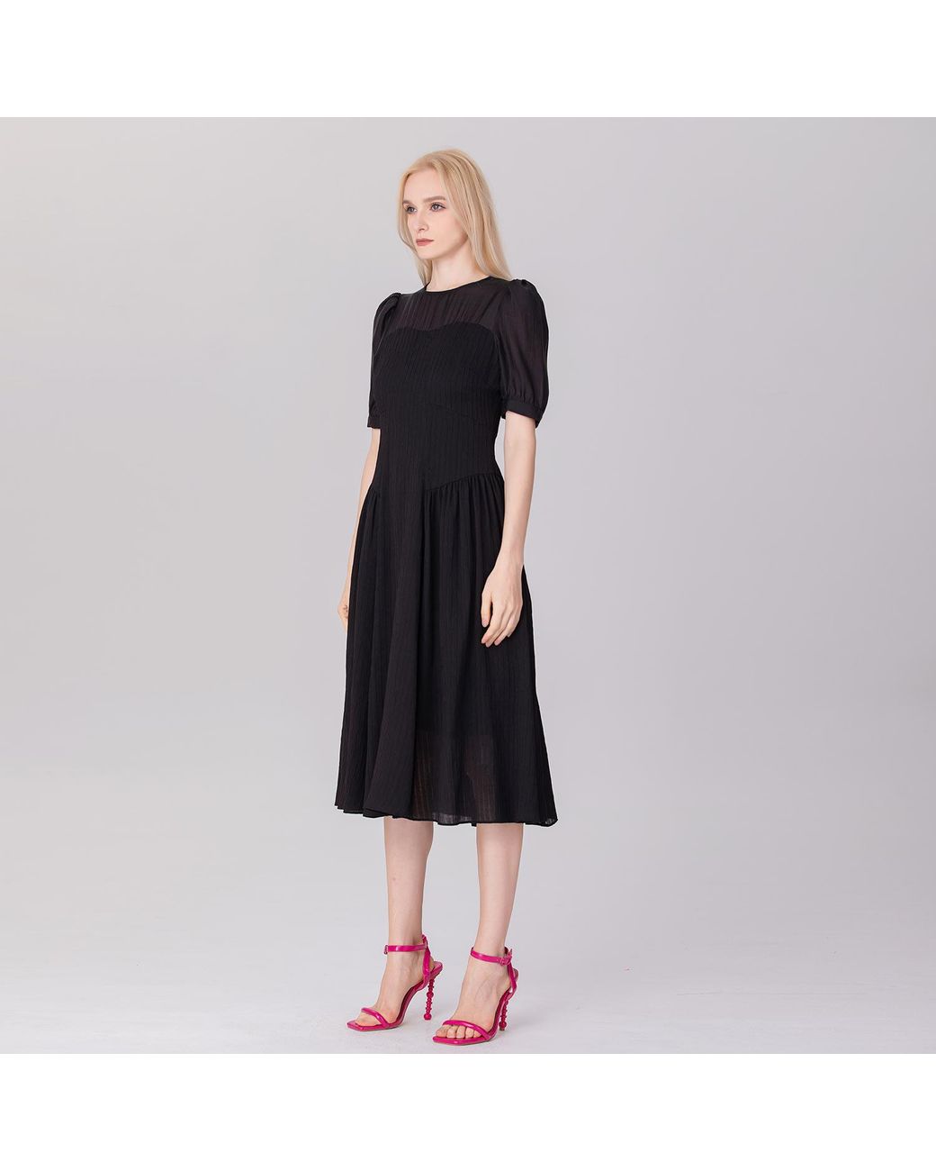 Smart and Joy Black Bi-Material Fit-And-Flare Bustier Cut Dress