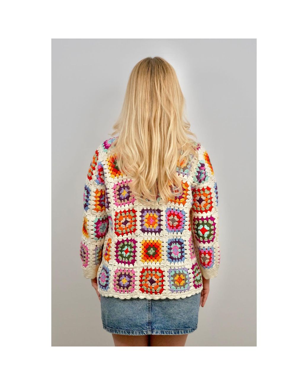 Ana Chic Red Multicolour Granny Square Handmade Crochet Cardigan