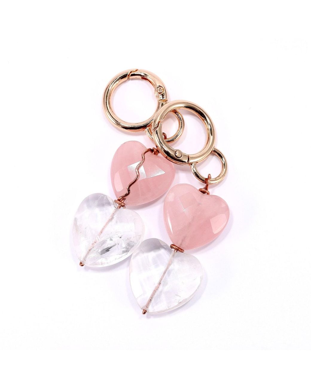 Mineralgems•Studio Pink Rose Quartz & Clear Quartz Bag Charm