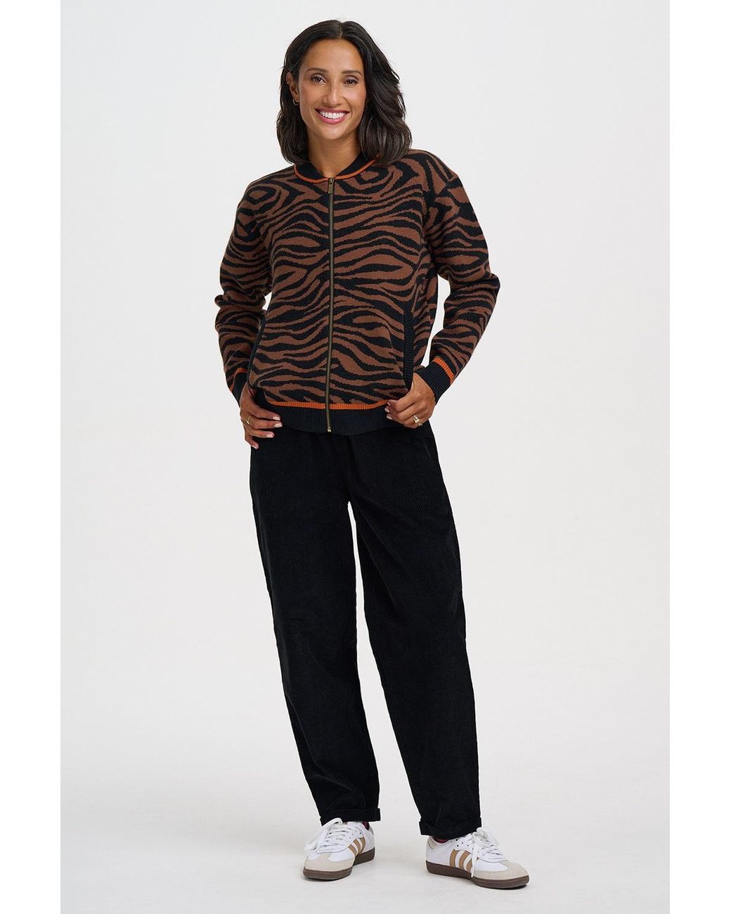 Sugarhill Black Solana Knitted Bomber Jacket Tiger