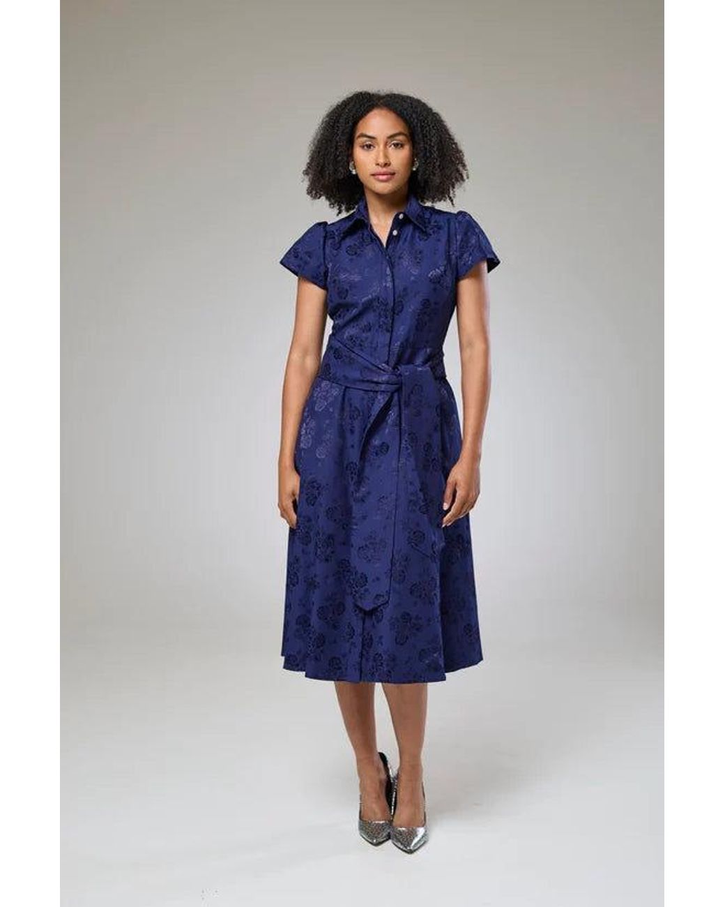 Lioness by Tf Blue Royal Petals Short Sleeve Shirt Dress