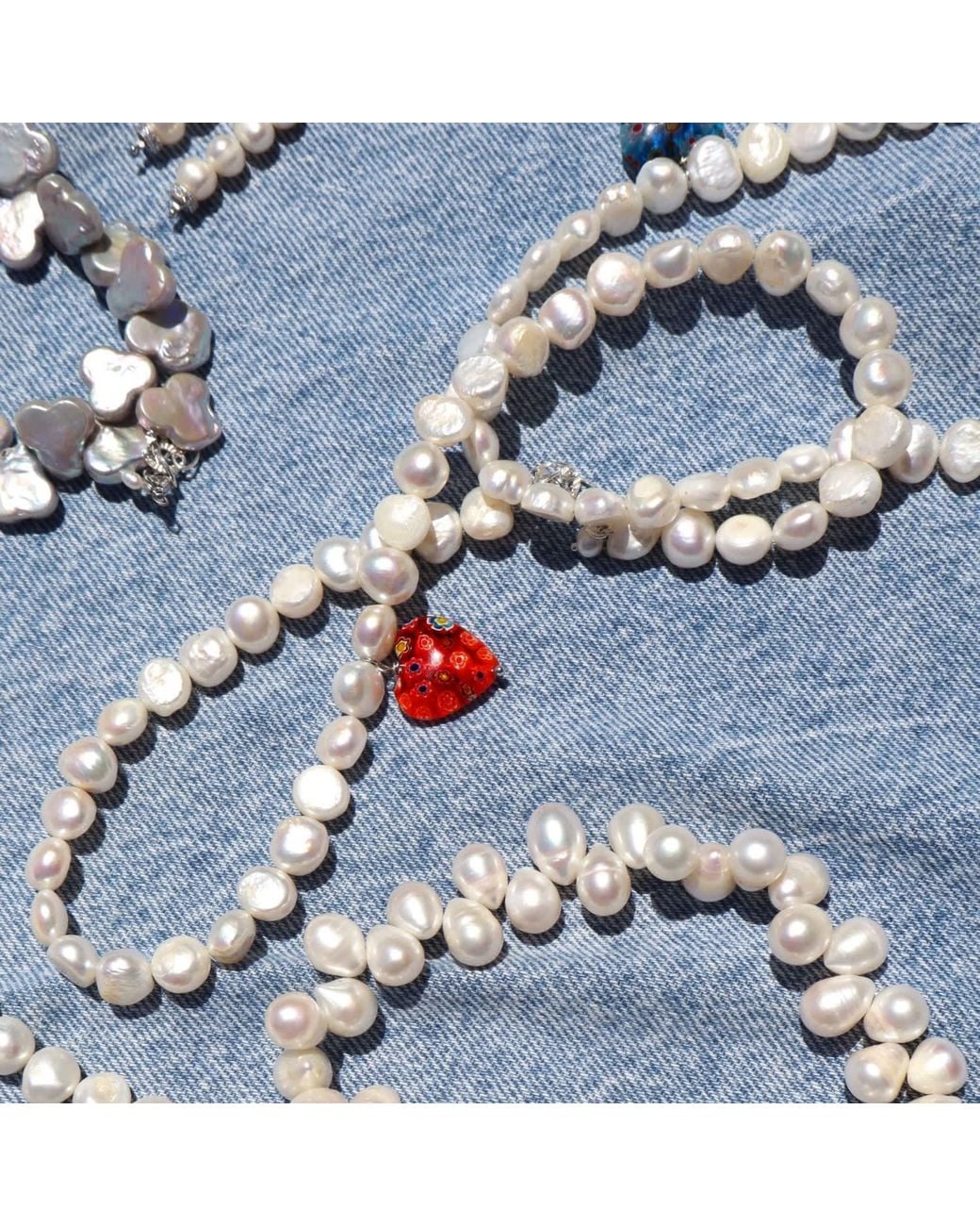 Mineralgems•Studio Red Pearl Necklace With Heart