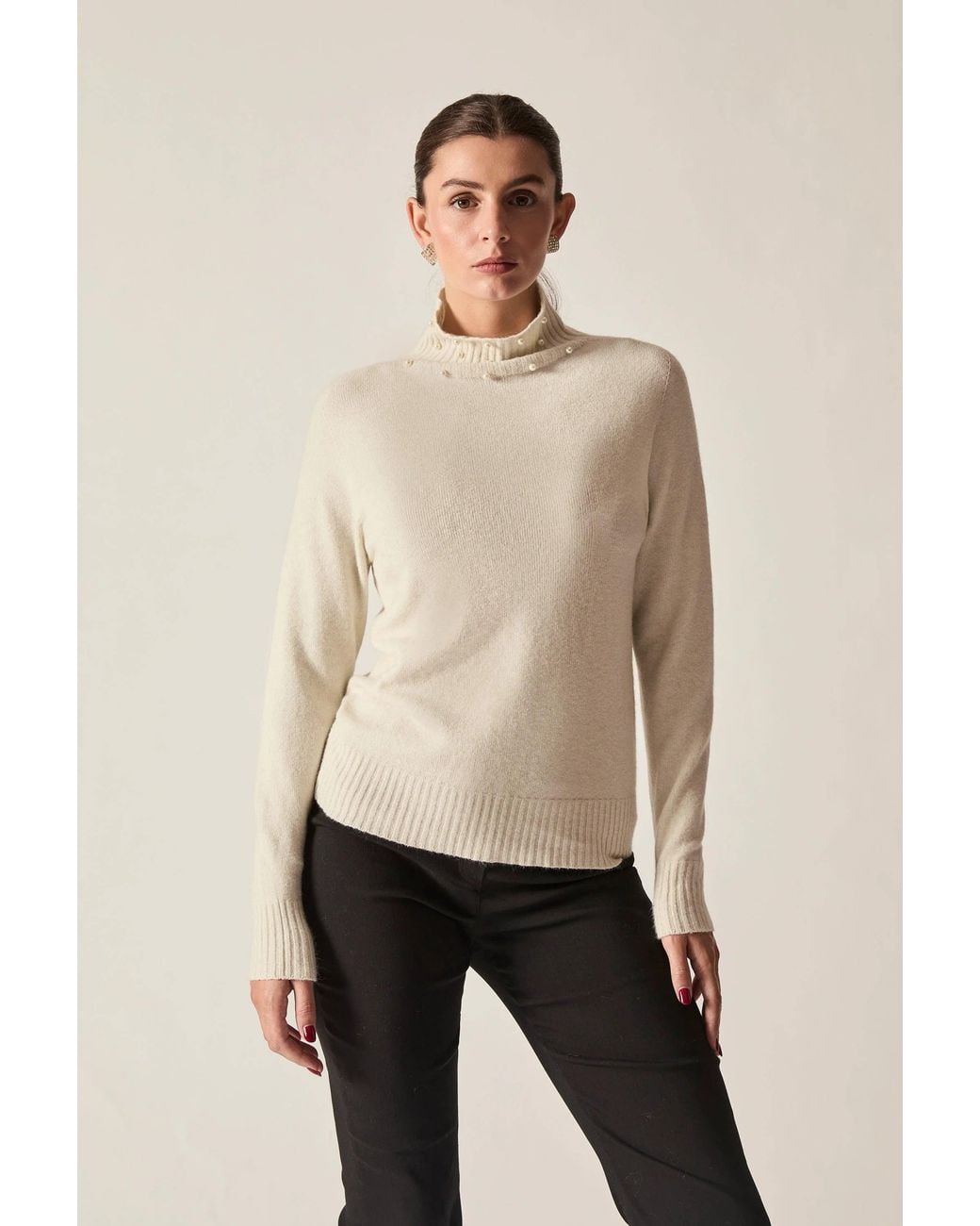 James Lakeland White Neutrals Pearl Neck Jumper