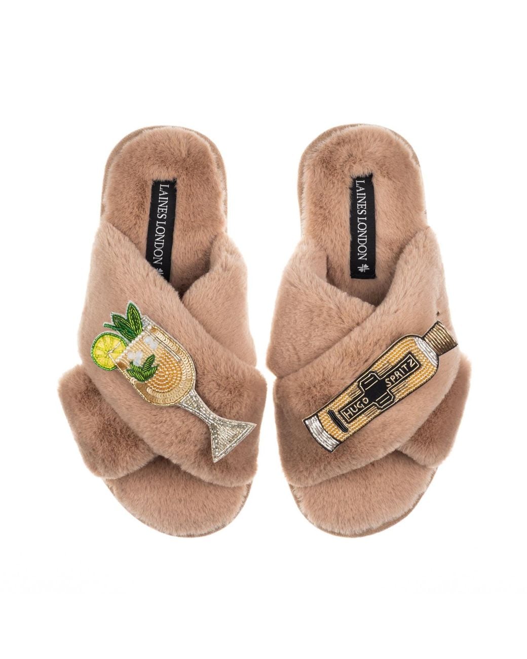 Laines London Brown Neutrals Classic Laines Slippers With Hugo Spritz Brooches