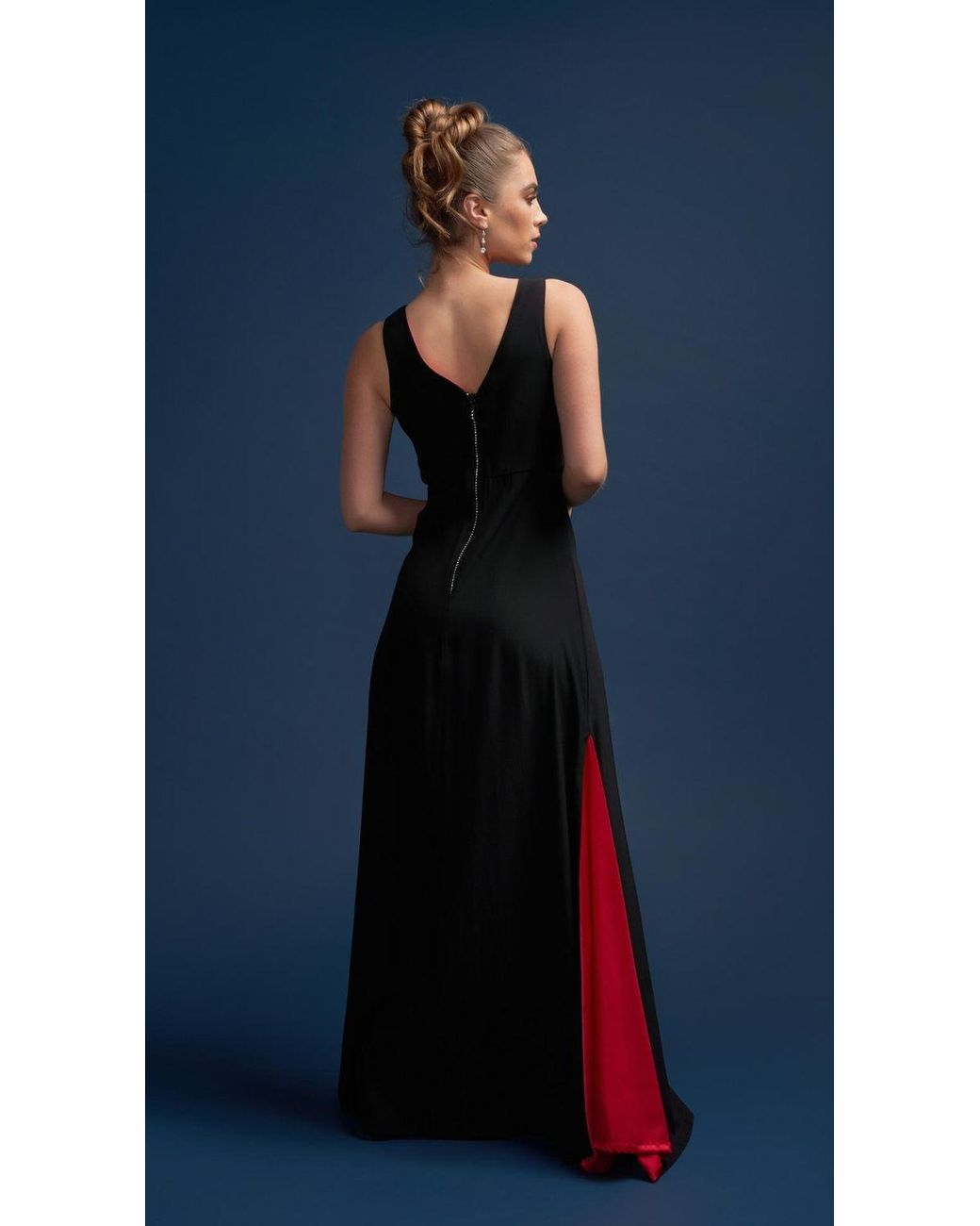 Deer You Black Margaret Mesmerising Floor Length Gown With Godet Panel & Crystal Zipper