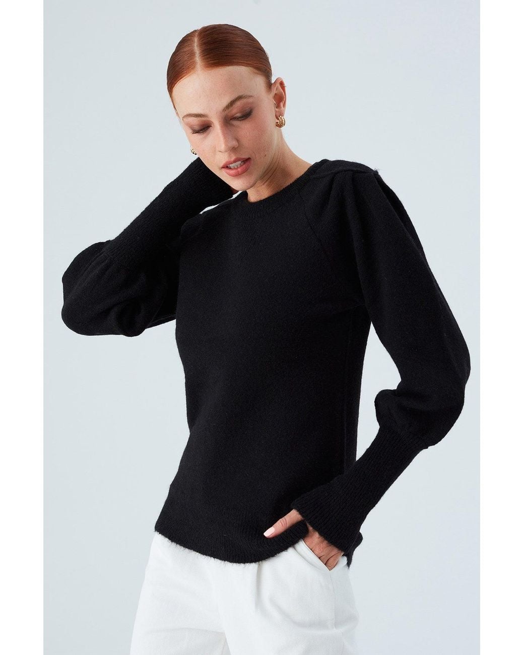 Peraluna Black Rakel Shirred Shoulder And Sleeve Pullover