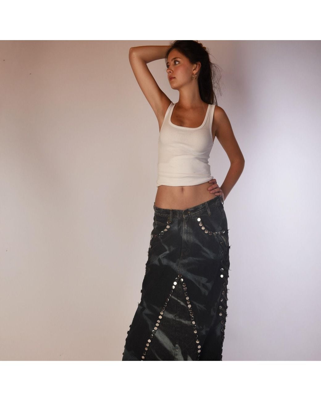 Zasta Studio Blue Shred Couture Carbon Clash Studded Denim Skirt G