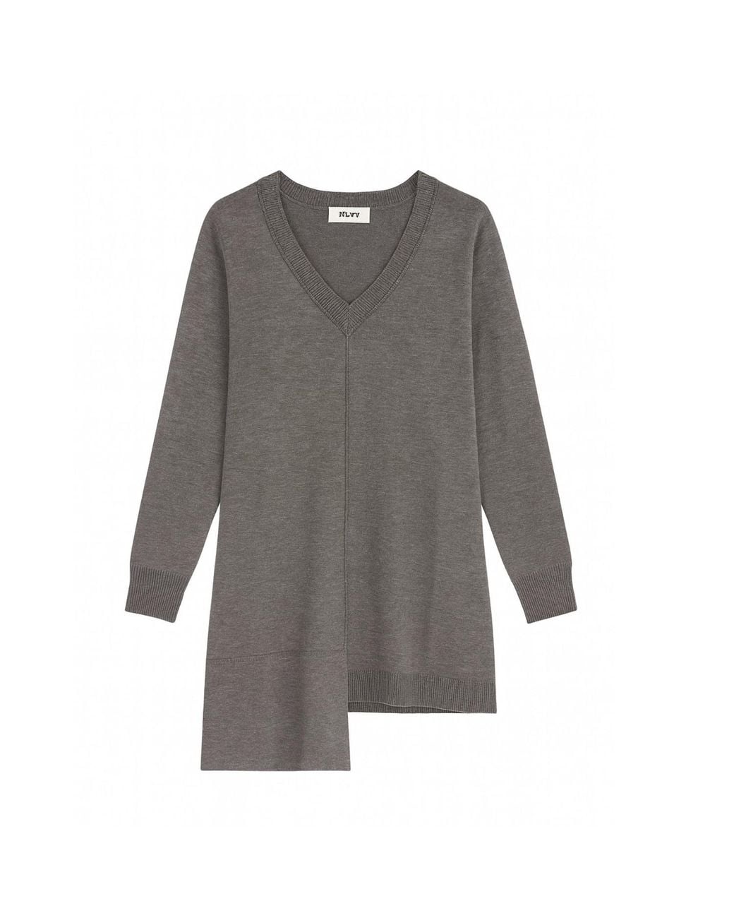 Nuvv Collection Gray Asymmetric Merino Wool Sweater – Premium Italian Yarn Design