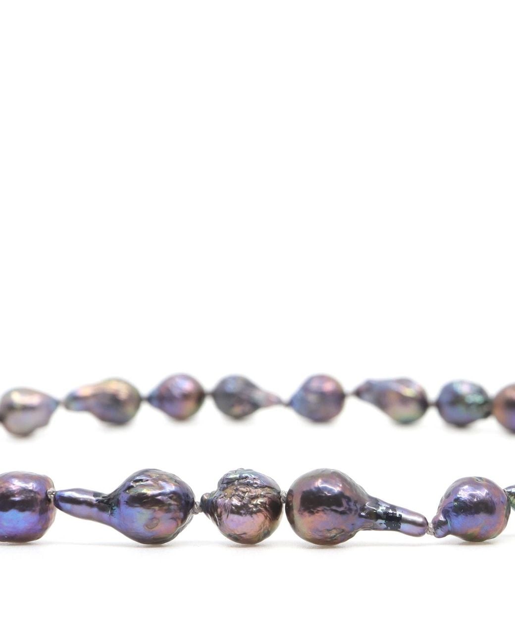 Shar Oke Metallic Peacock Baroque Freshwater Pearls Silk Knotted Beaded Necklace