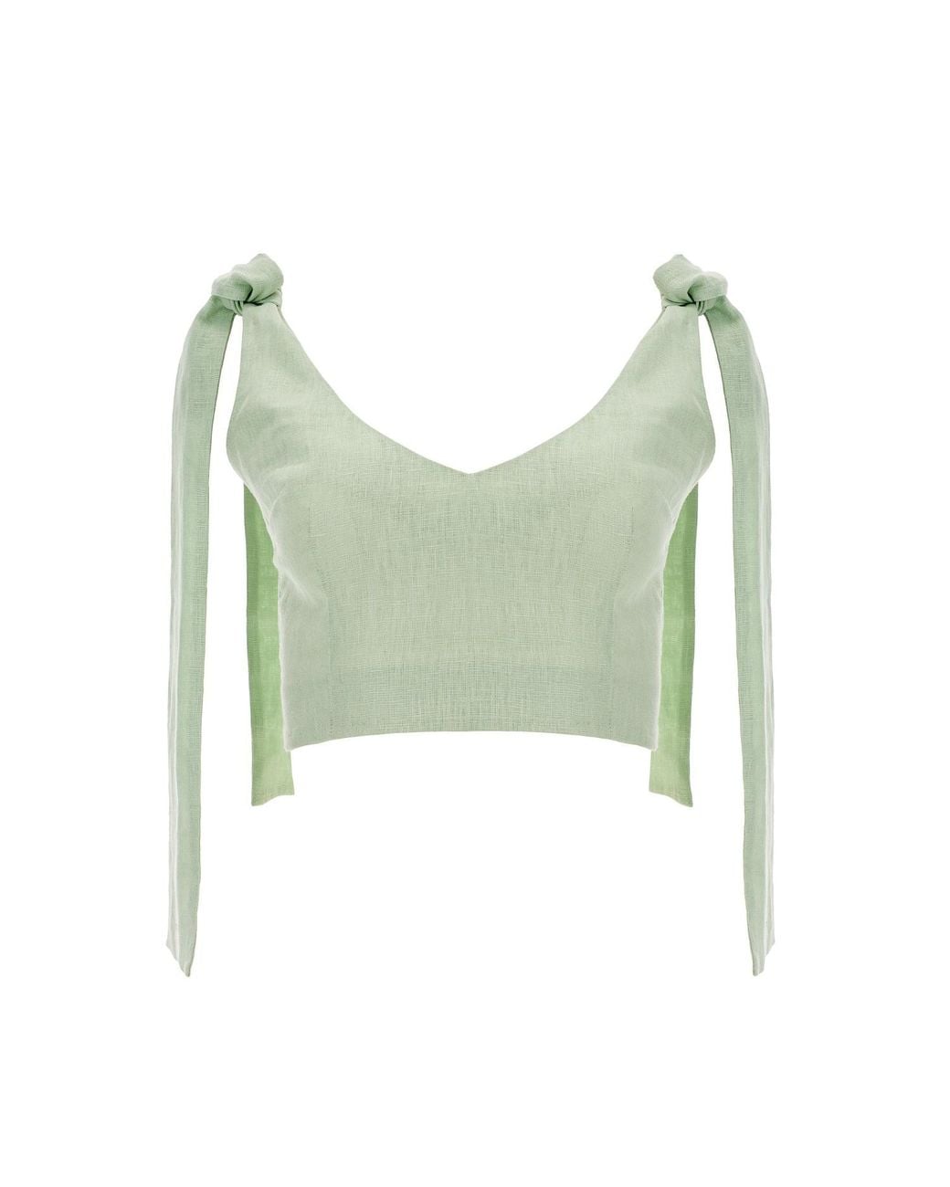 Lita Couture Green Bow Strap Linen Crop Top