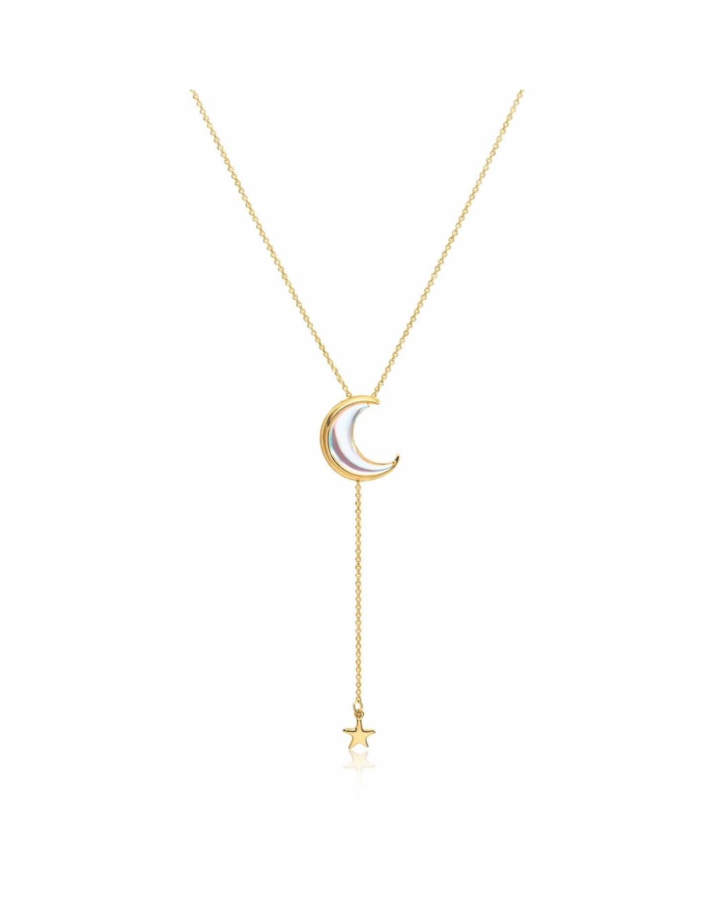 Ormiro Metallic Moon & Star Moonstone Lariat Necklace
