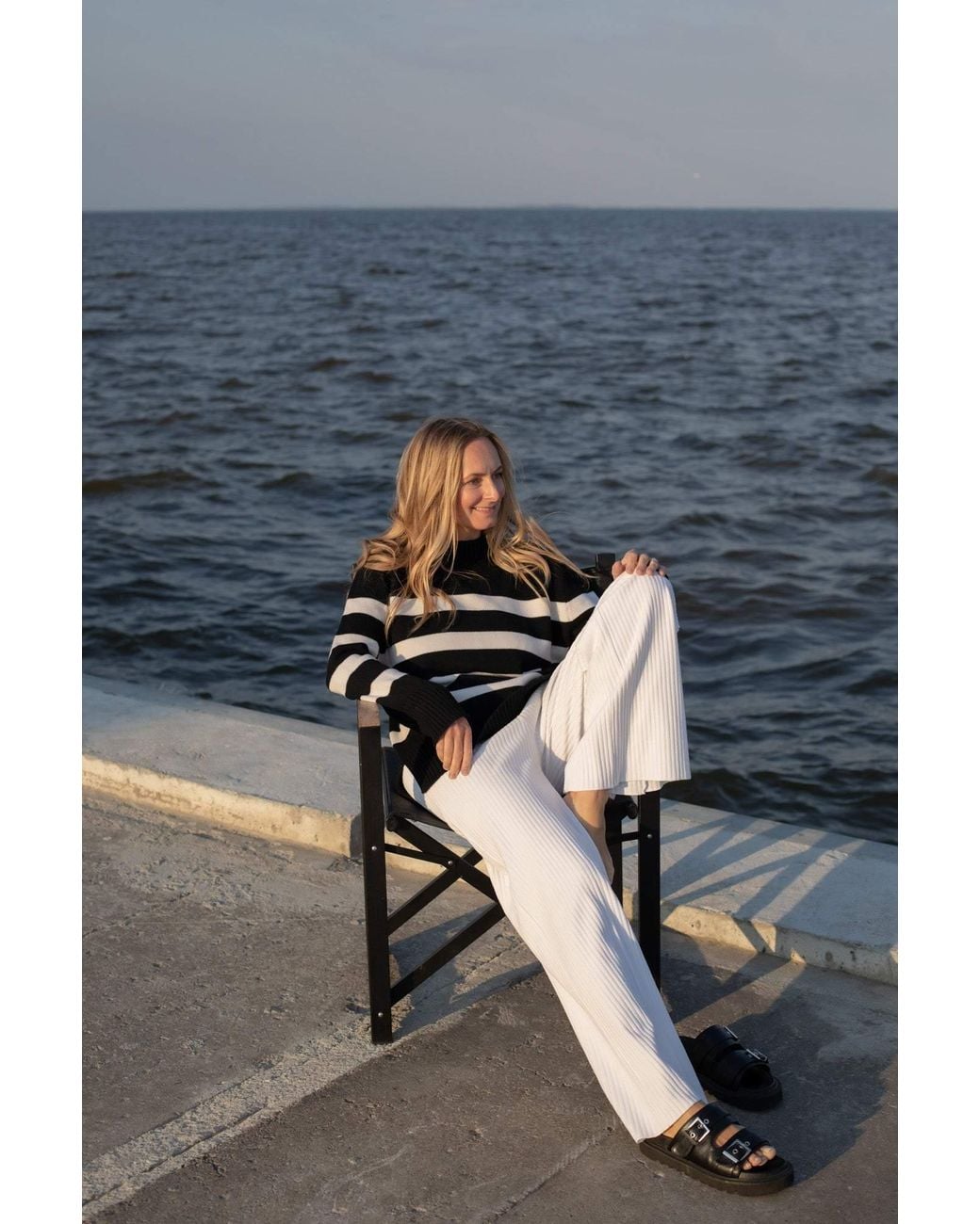 SALANIDA Black Marina Striped 100% Merino Sweater