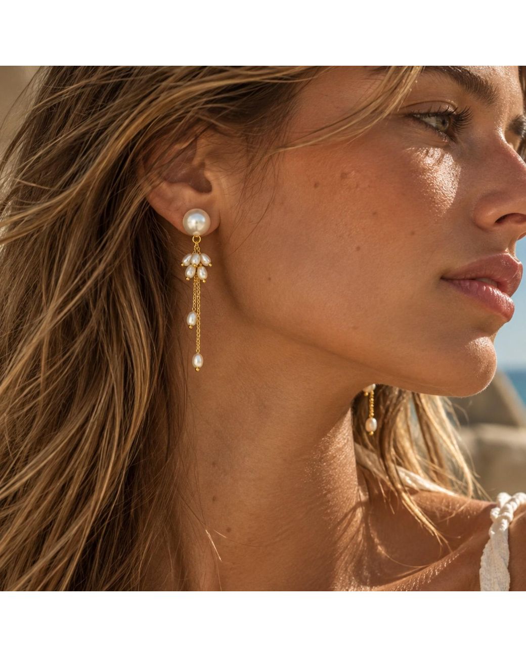 Lalinde Metallic Palm Pearl Drop Earrings