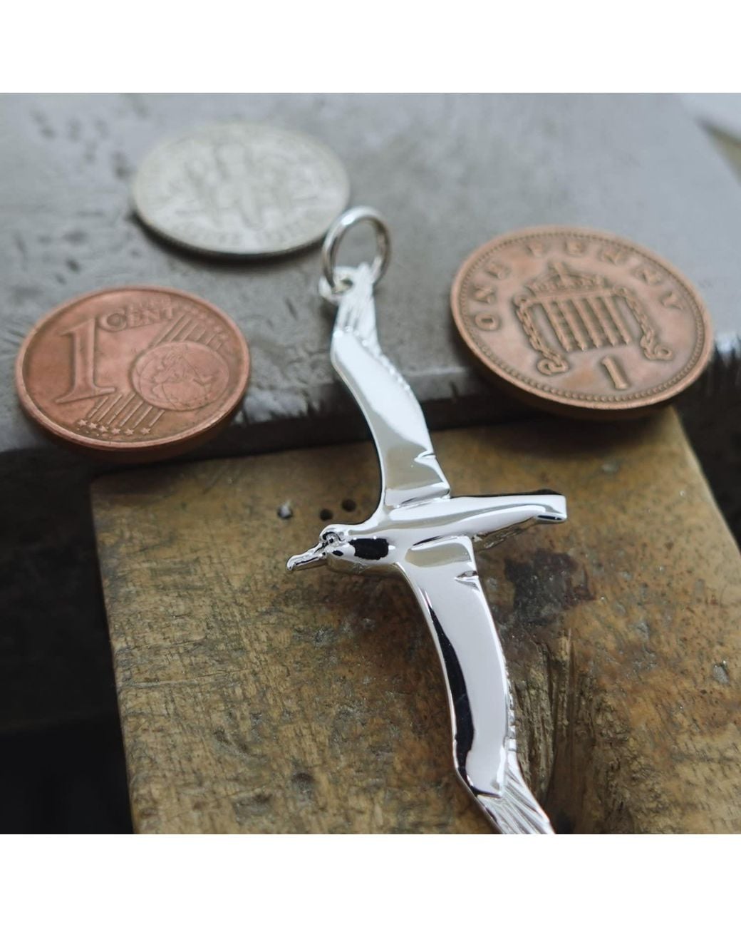 Adrian Ashley Metallic Albatross Necklace. Highly Polished, Tarnish Resistant On A Solid Chain