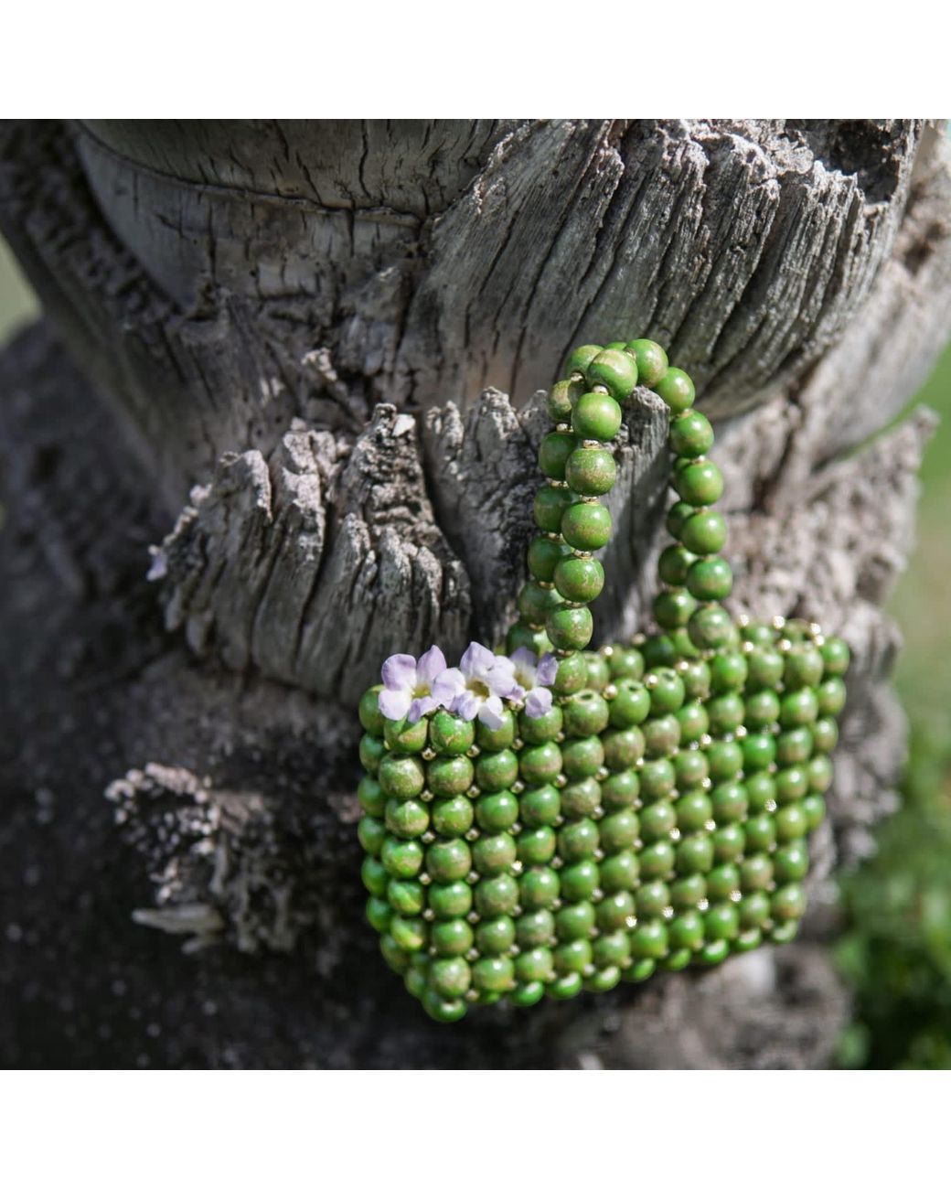 Belyed Handcraft Green Olivia – Mini Handmade Wooden Bead Handbag By Belyed