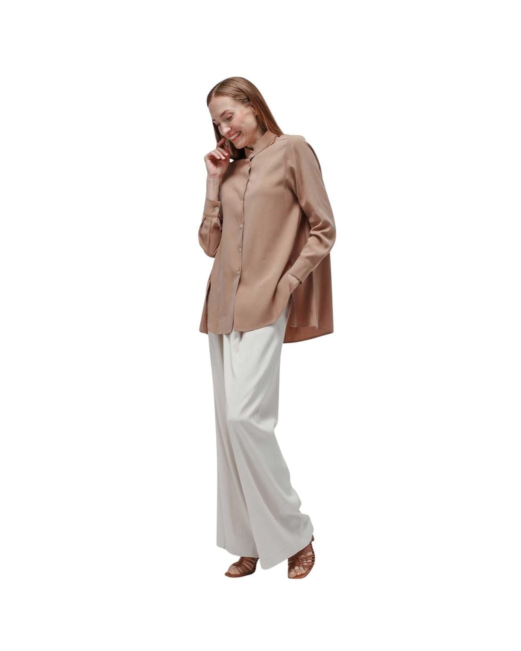 Humans & Land Brown Long Korean Cupro Shirt