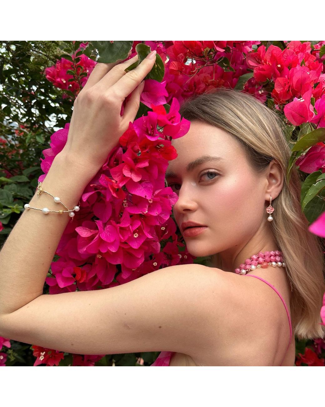 Farra Metallic Timeless Rose With Freshwater Pearls Dangle Earrings
