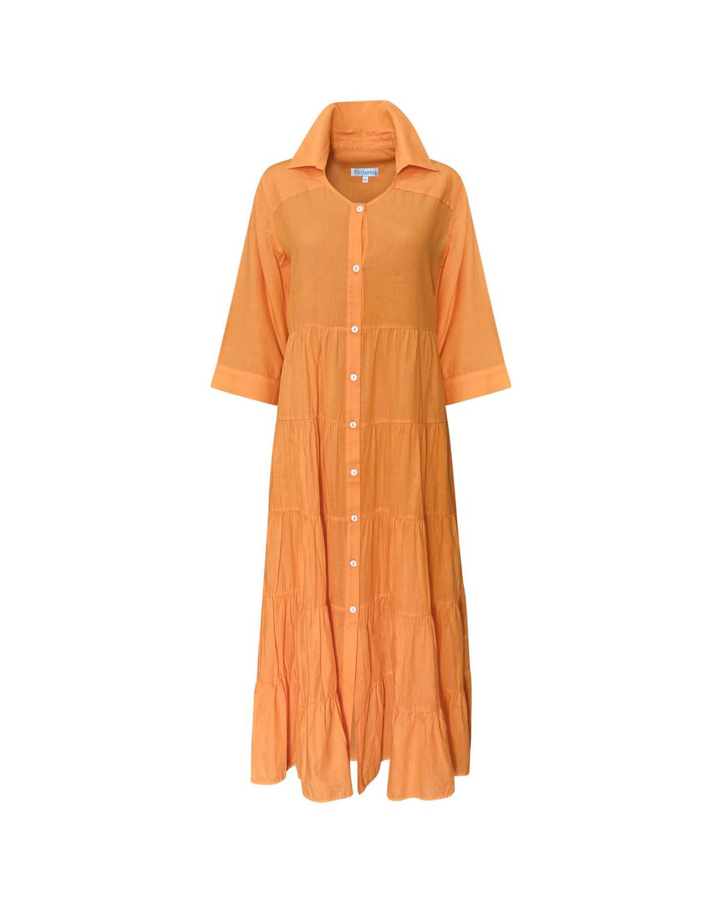 Perlavera Orange Oreo Solid Soft Cotton Three Quarter Sleeve Length Maxi Dress