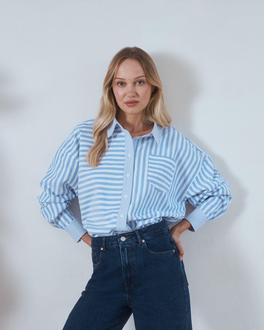 Hay Life Blue Bailey Multi Stripe Oversized Shirt