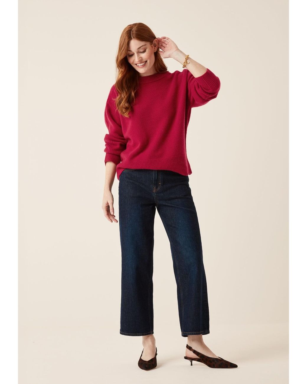 Loop Cashmere Red Cashmere Longline Crew Neck Sweater