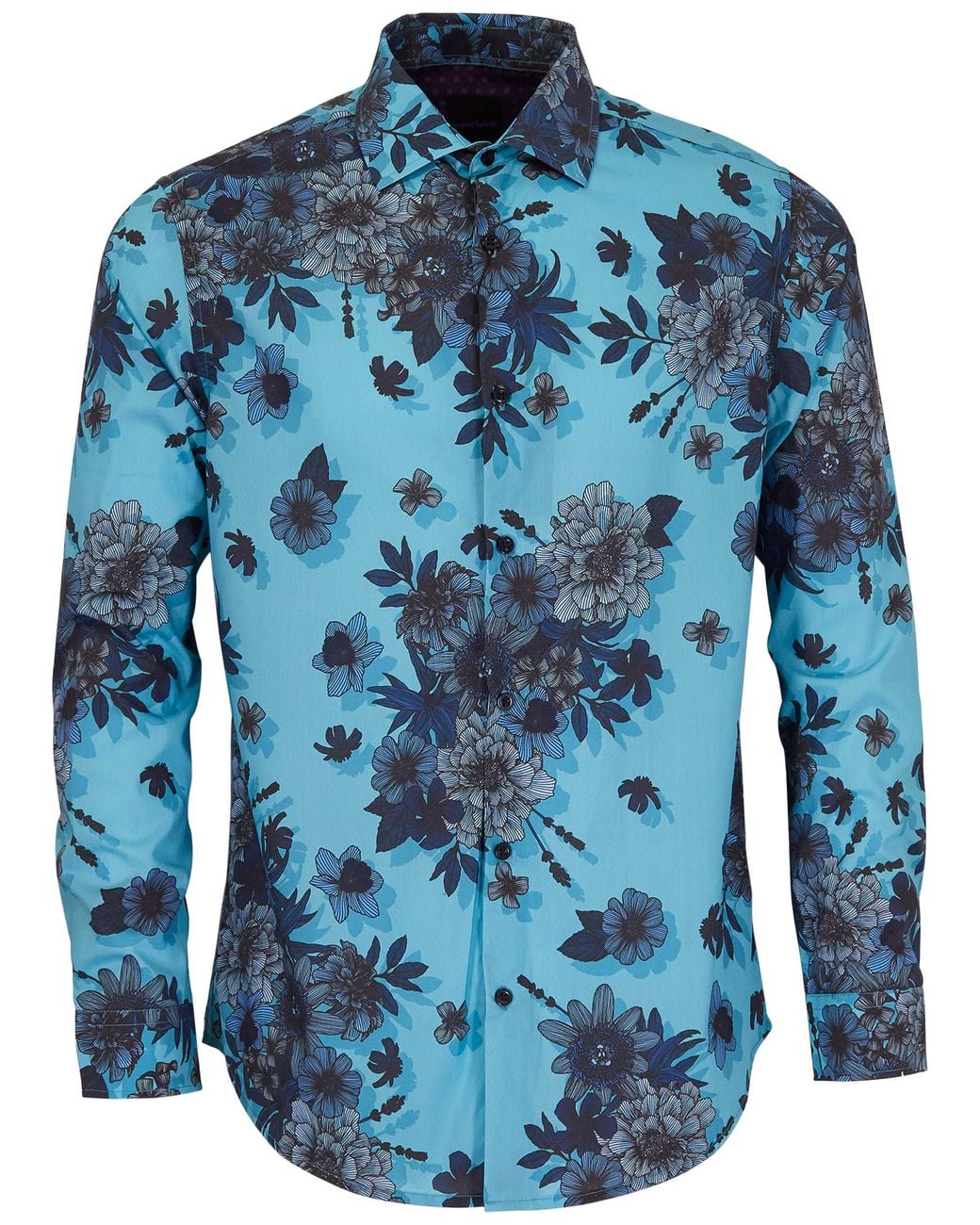 Lords of Harlech Blue Nicoli Valencia Floral Cotton Shirt for men