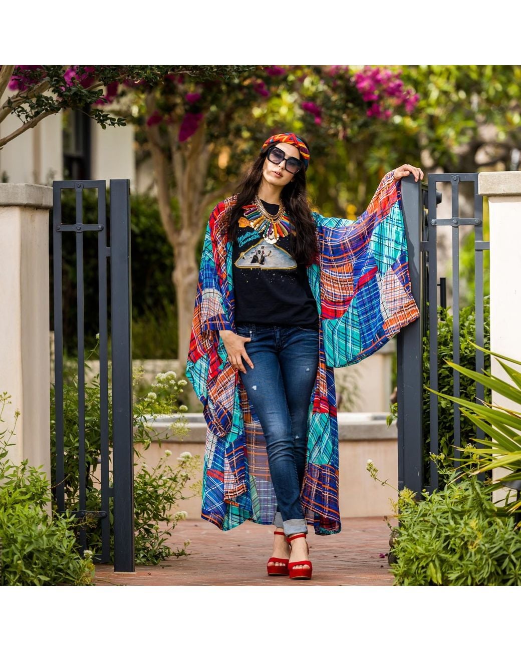 Jennafer Grace Multicolor Nu Tartan Kimono