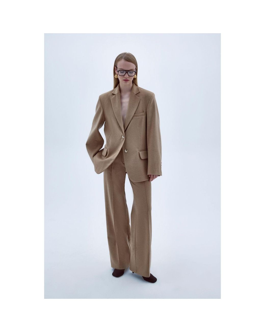 NAZLI CEREN Brown Boxy Wool Blazer