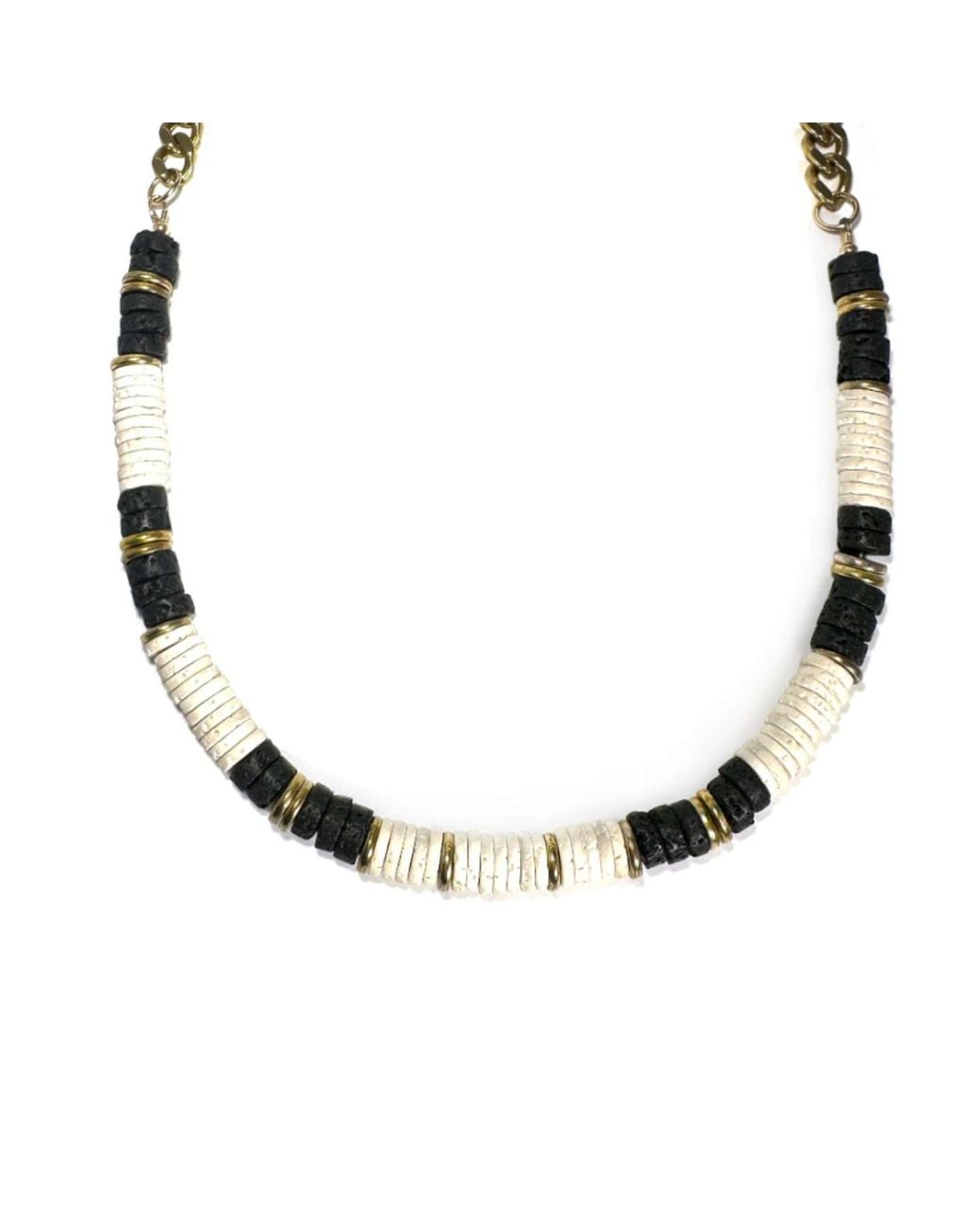 Rachel Nathan Metallic Lava Rock & Cream Necklace