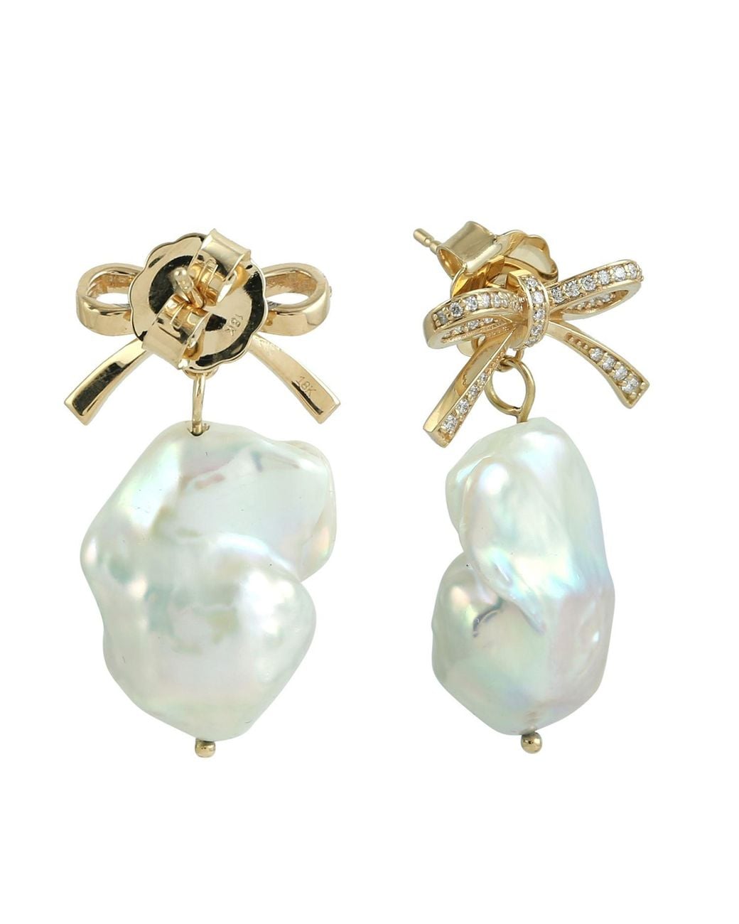 Artisan Metallic 18K Uneven Pearl & Diamond Bow Drop Earrings