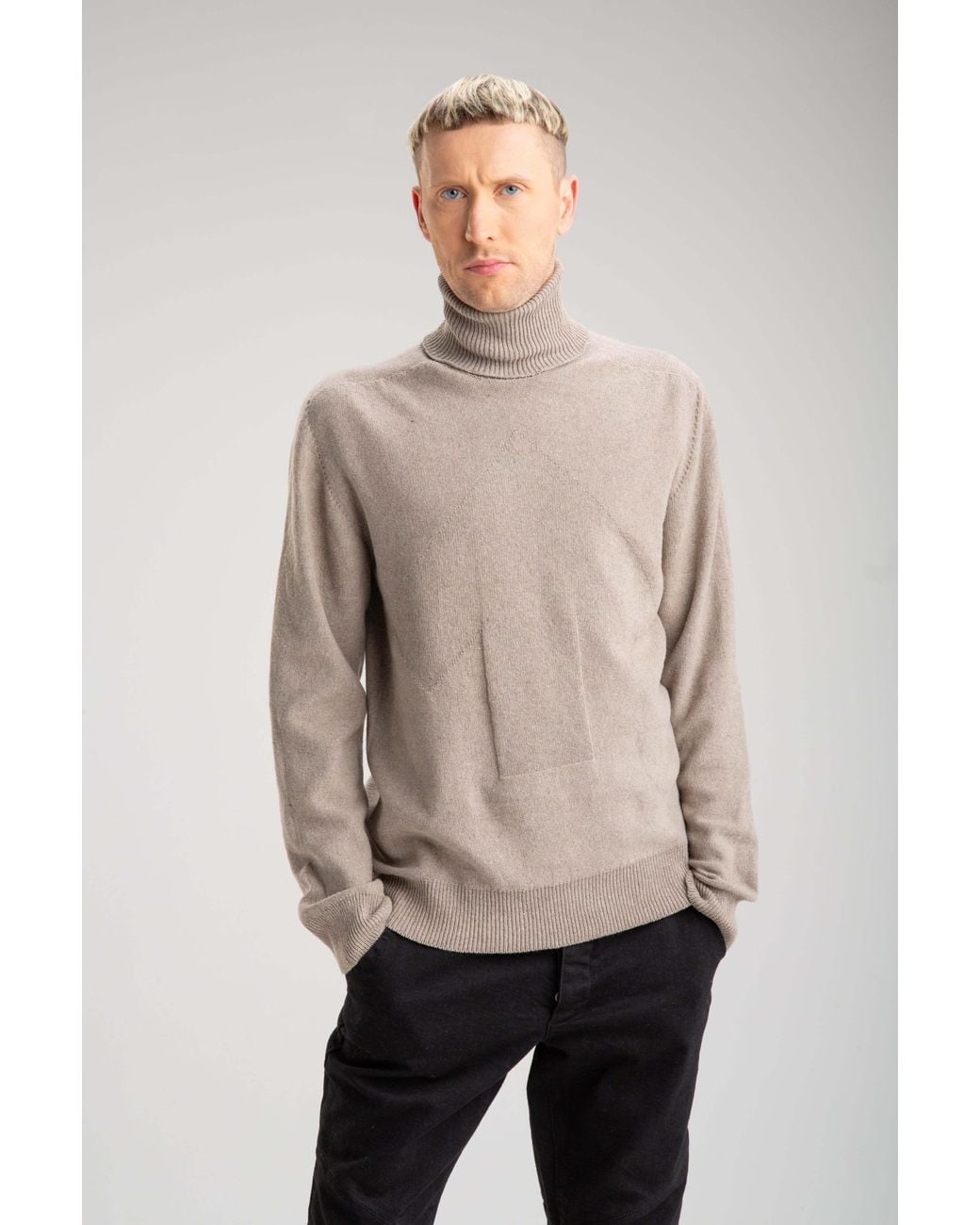 Reet Aus Gray Neutrals Seamless Turtleneck Sweater for men