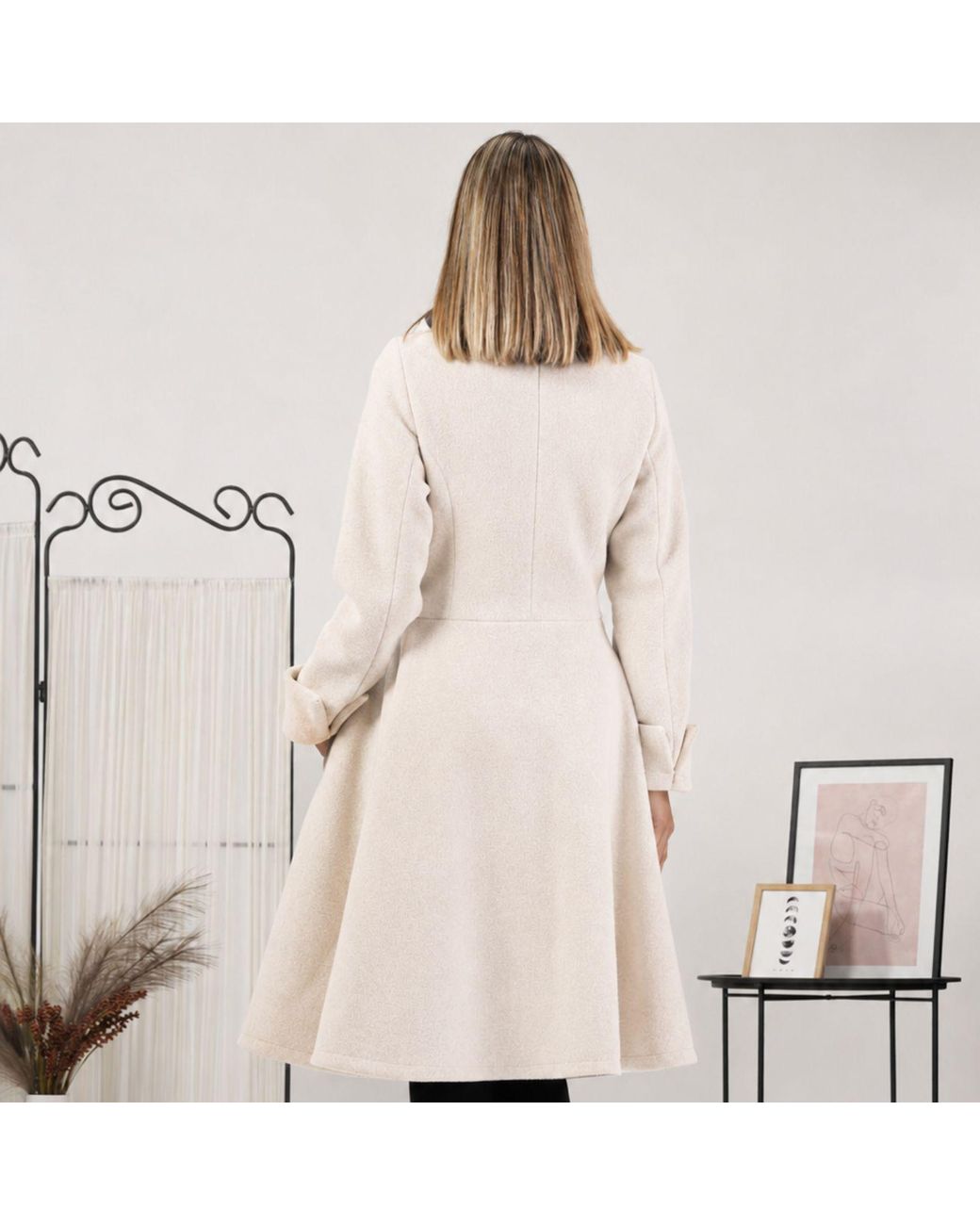 Nikka Place Natural Flared Wool Winter Coat With Buttons